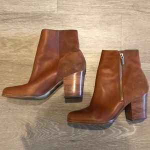 Michael Kori suede and leather camel booties